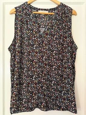 LOFT Black Sleeveless Multi Color Floral Top